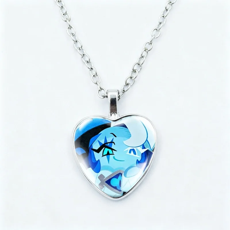 Shadow Milk Cookie Necklace Cookie Run Kingdom Anime Necklace Glass Dome 25MM Heart Shape Pendant Necklace Jewelry Charm Gift