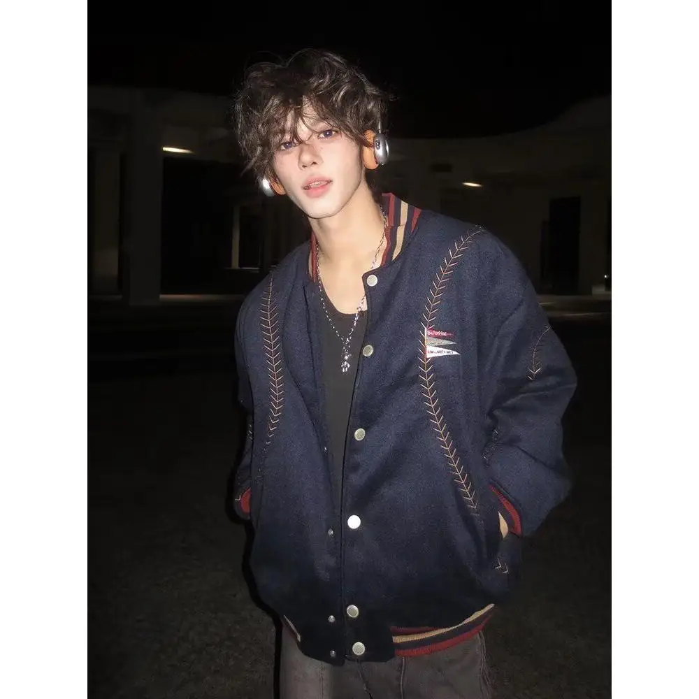 

Повседневная мужская куртка Sli, свободная посадка, уличный тренд, Harajuku, корейская весенне-осенняя верхняя одежда, материал полиэстера