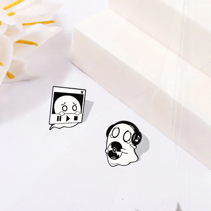 Pin Lapel Badge Bag Cartoon Funny Jewelry Gift for Kids Friends Cute Boo Enamel  Brooch Custom Ghost Music Box