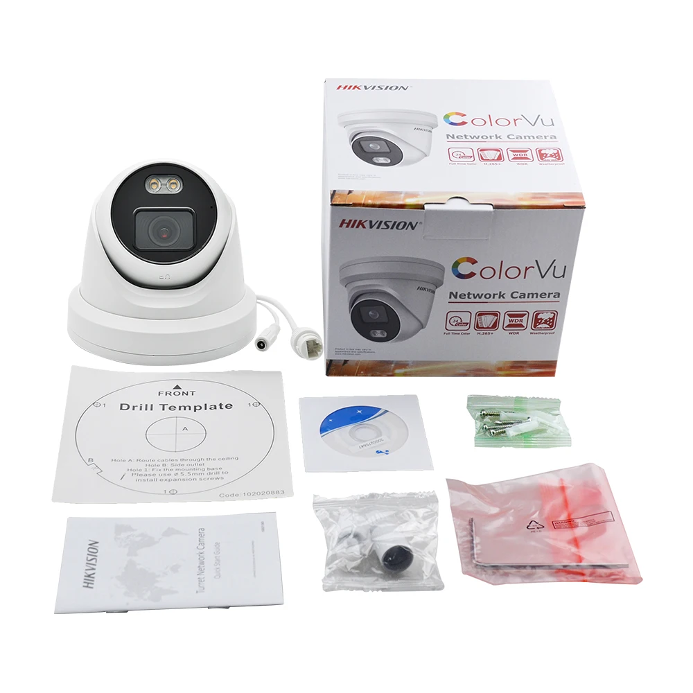 Original Hikvision 4MP POE DS-2CD2347G2-LU ColorVu Câmera IP H.265 + Microfone embutido ColorVu AcuSense Turret Camera