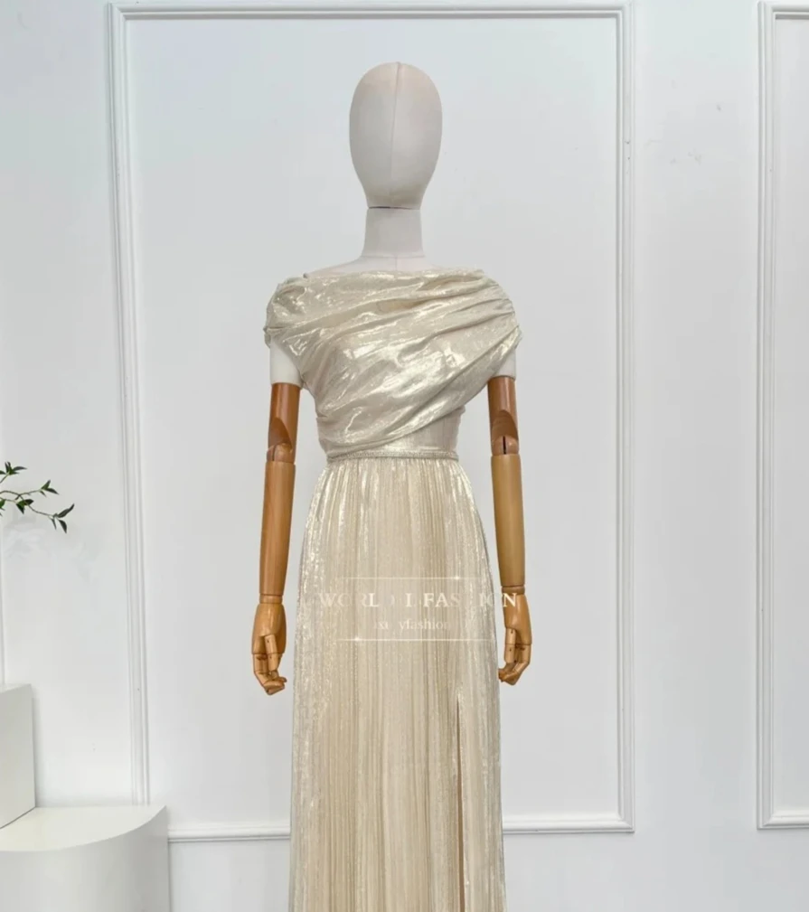 

Высочайшее качество, красивое новое элегантное женское бежевое платье макси без рукавов с наклонными плечами для вечеринки