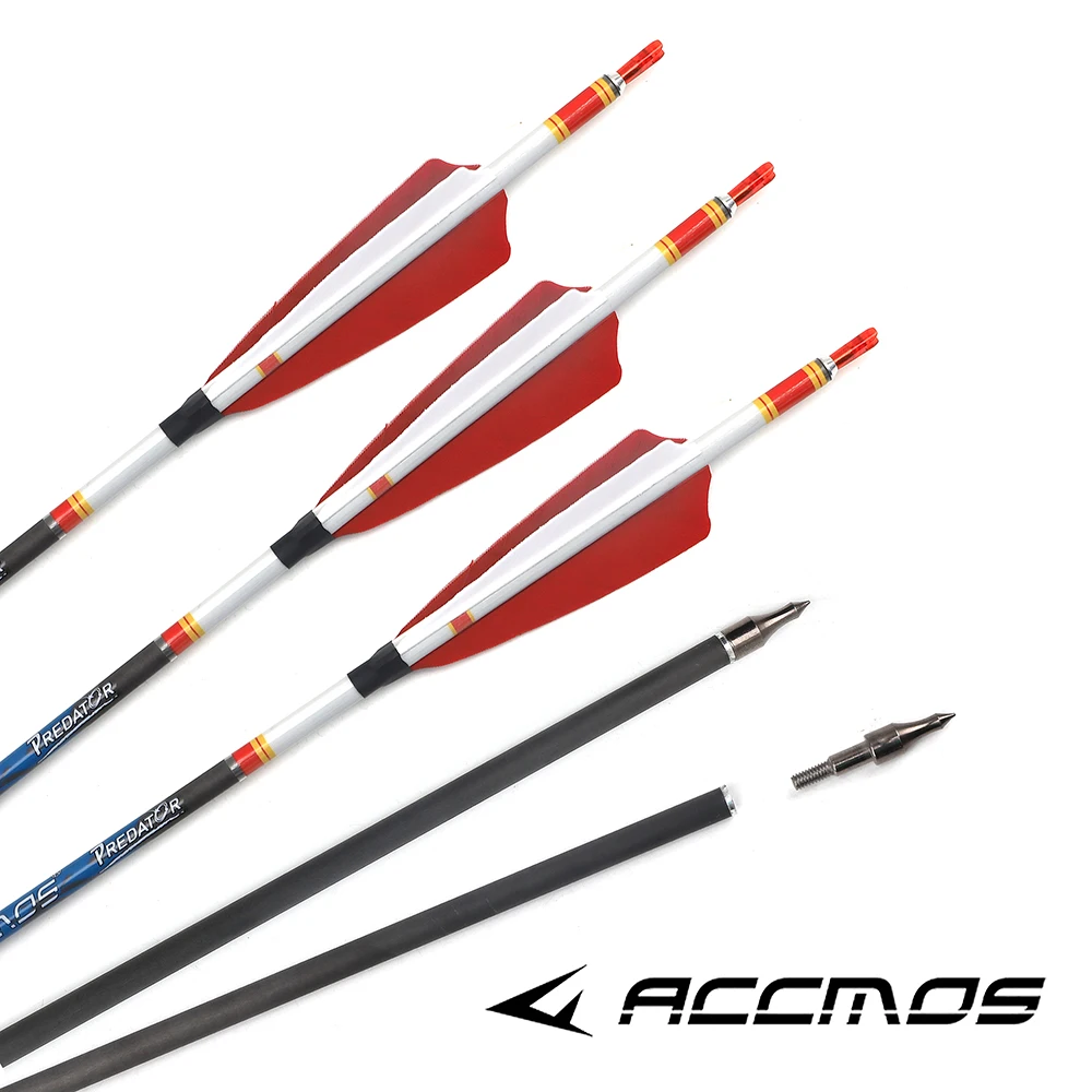 6/12/18PC 31inch Pure Carbon Arrow tube ID6.2mm 250/300/340/400/500/600/700/800 turkey feathers Bow Hunting Shooting 