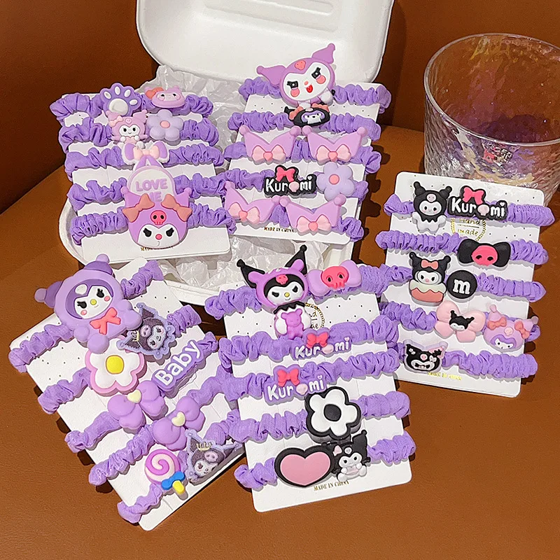 

25 шт. Kawaii Kuromi аксессуары для волос резинки для волос аниме веревка для волос высокая эластичная повязка на голову для девочек подарки для детей