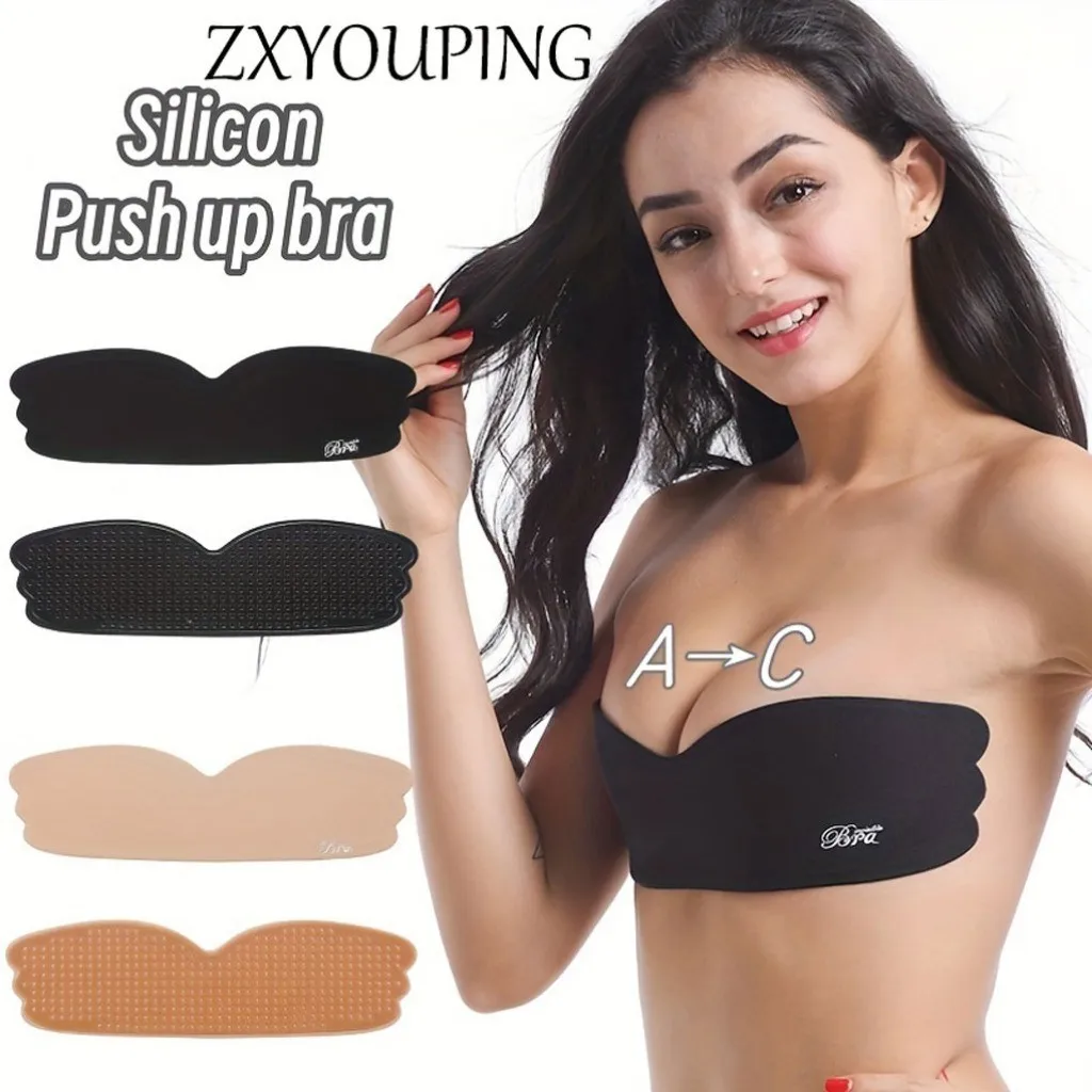 

ZXYOUPING Invisible Silicone Strapless Bra, Self-Adhesive Backless Push Up Nipple Covers, Women's Seamless Lingerie & Underwear