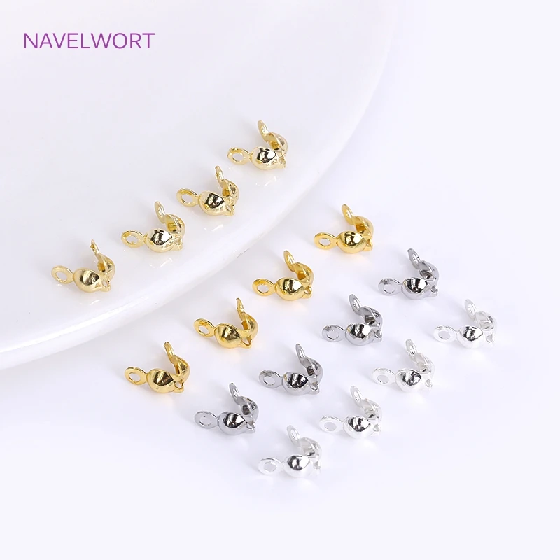 18K Gold Plated Brass 3.6mm Double-Cup Bead Tip with Two Rings,Calotte Crimp Beads For Jewelry Making Findings DIY Accessories