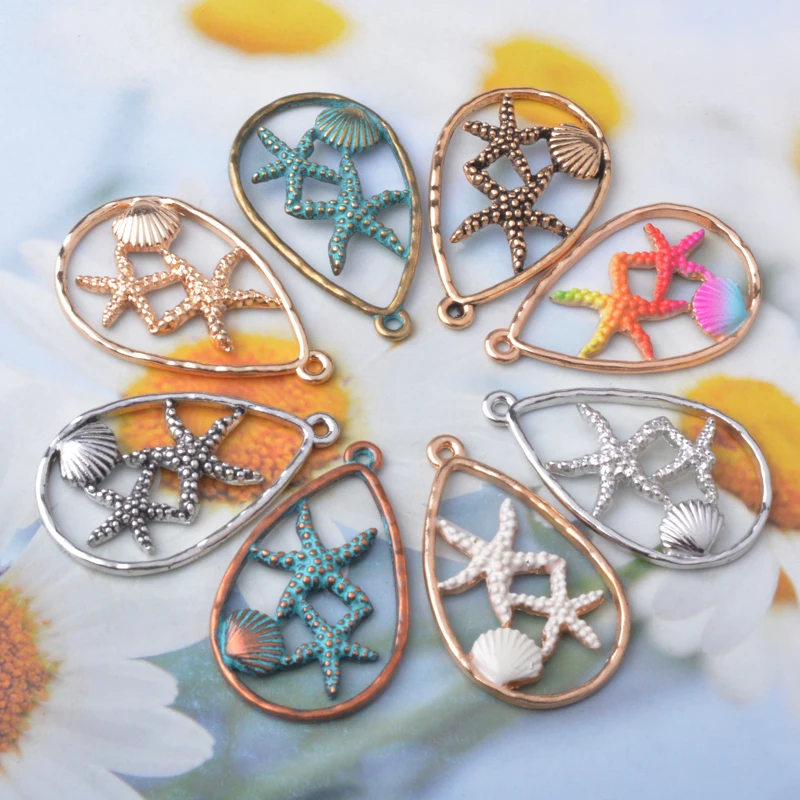 10 Stück/Set Strand-Ozean-Tropfenanhänger, Seestern- und Muschel-Legierungsanhänger für DIY-Ohrringe und Halsketten – Detail 3