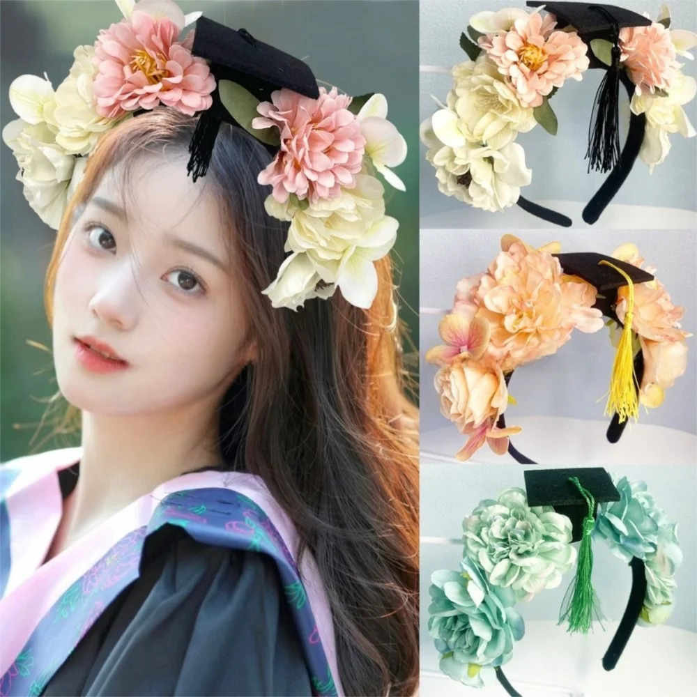 

Doctor Flowers Hair Band Bachelor Master Flowers Graduation Cap Headwear Charm Ornament Academic Hat with Tassels College