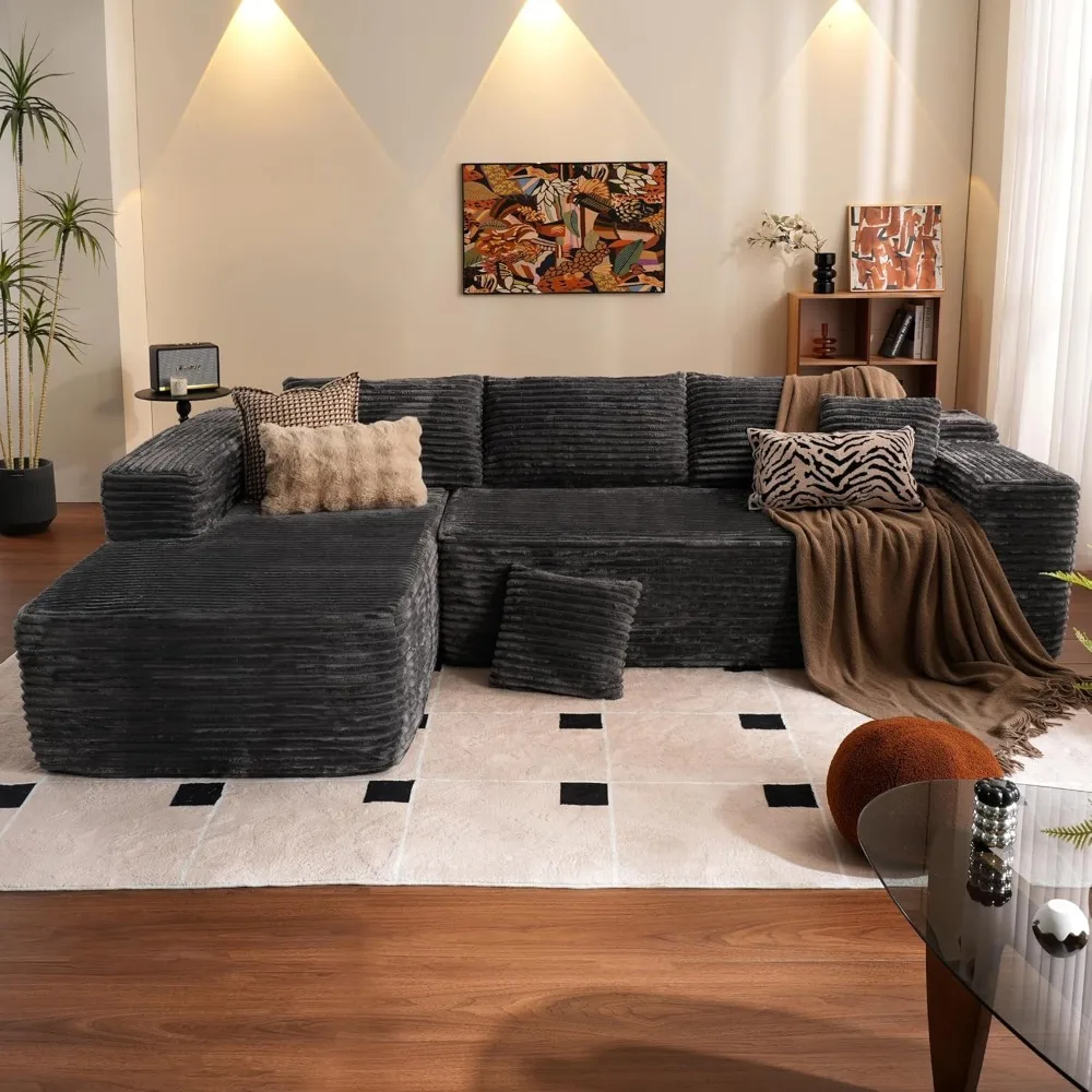 

L-shaped sofa, modern modular sofa with deep seat, upholstered sofa in living room and bedroom, no assembly required