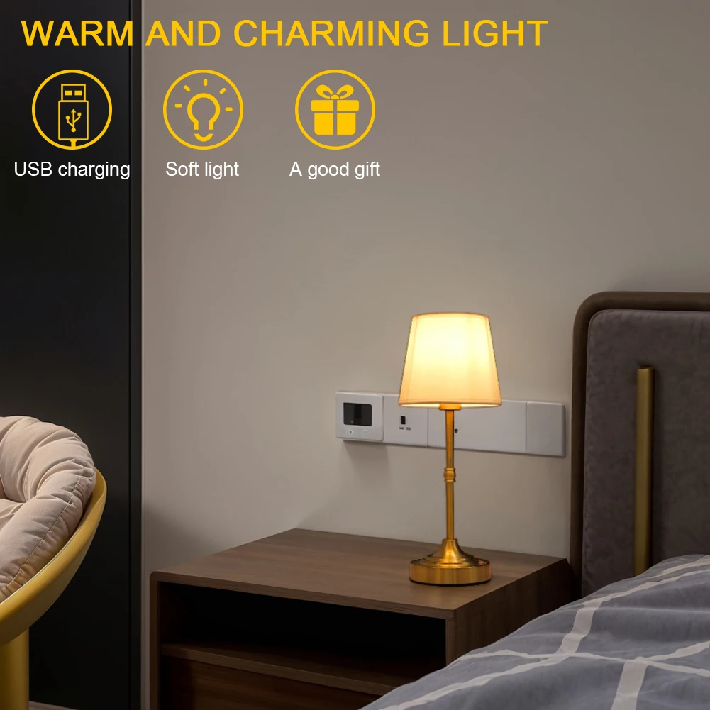 Dimmable Table Lamp Rechargeable Sleeping Light Touch Control Metal Bedside Lamp Vintage Atmosphere Light for Bedroom Study Room