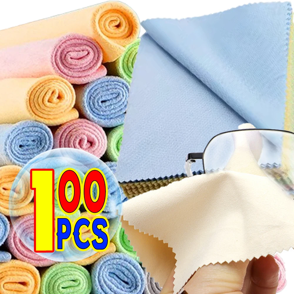 

10/100pcs Colored Microfiber Square Wipe Cloth for Eyewear Accessories Cleaner Phone Screen Camera Eyeglasses Cleaning Cloths
