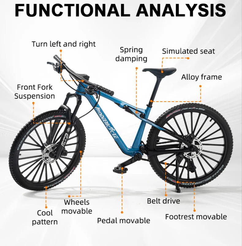 Giocattolo realistico per mountain bike in lega in scala 1:6 con ammortizzatori anteriori e posteriori per gli appassionati di biciclette
