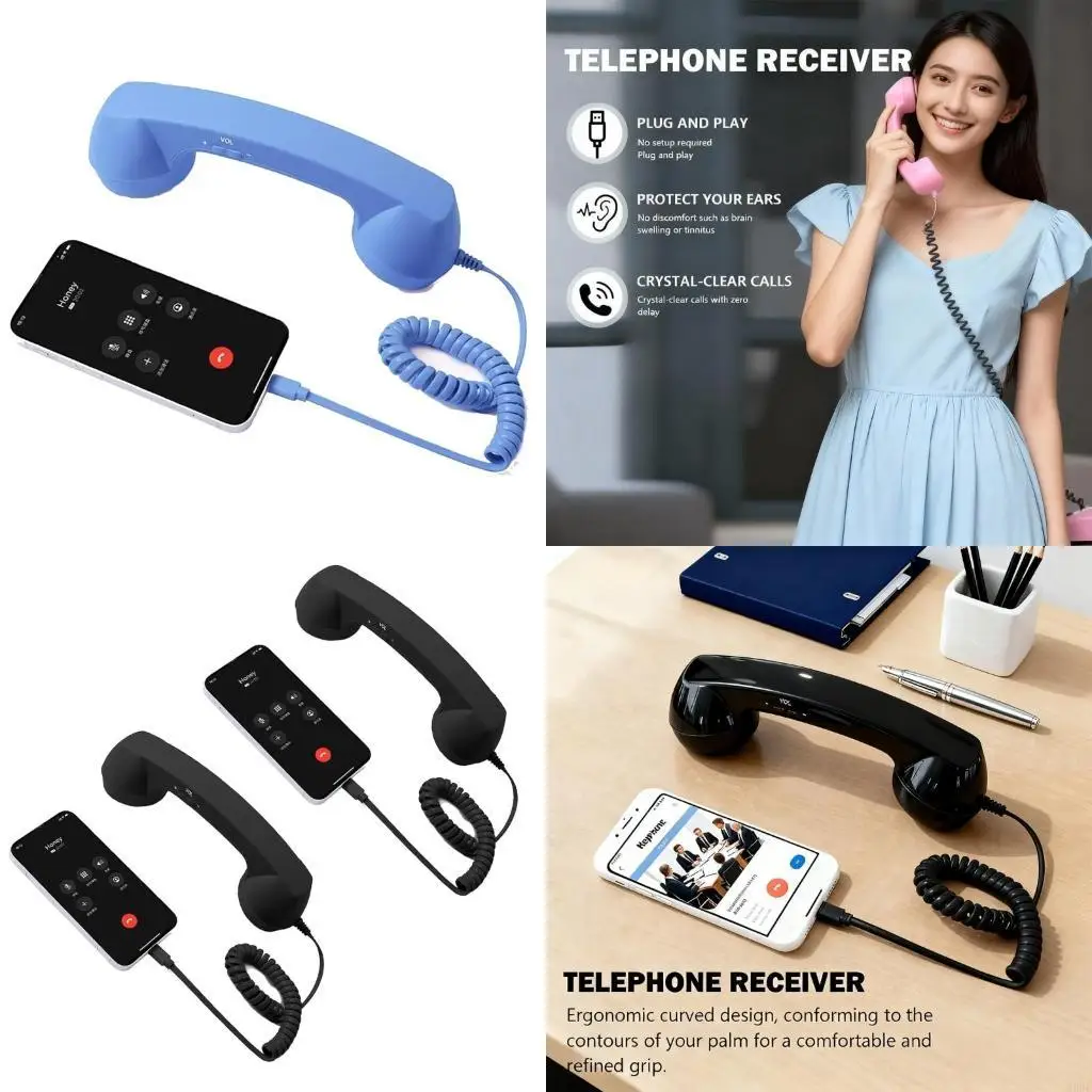 896F Retro Phone Handset for MobilePhone & AndroidFram, Cell Phone Receiver with Microphone & Comment, Vintage Old School for