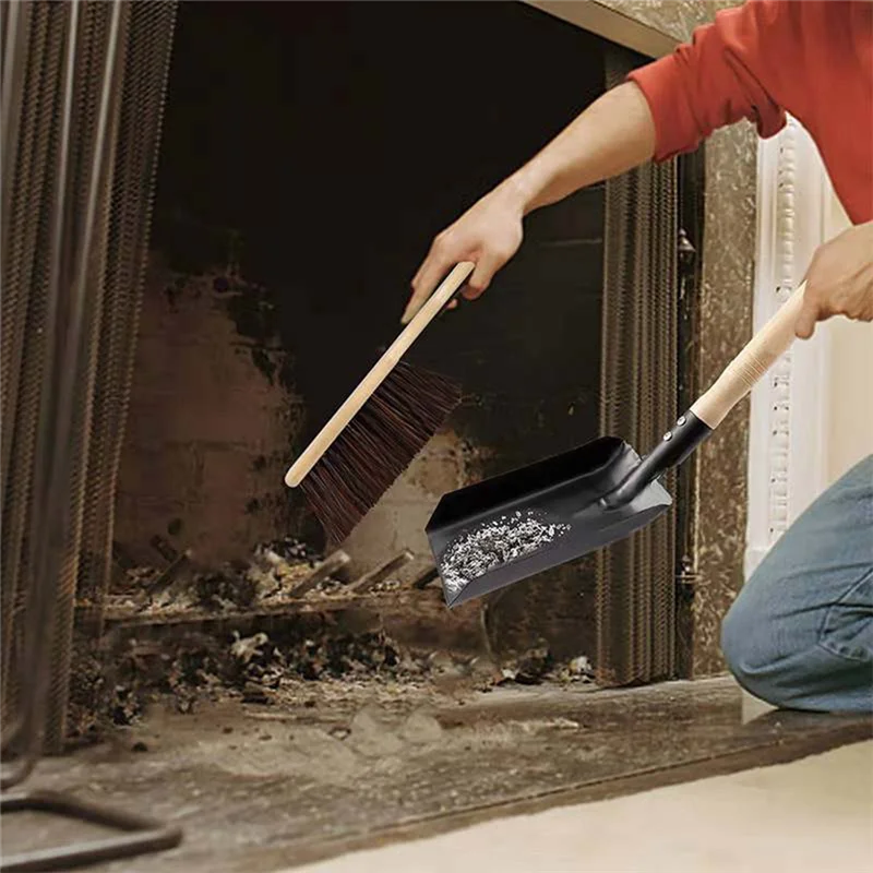 Hearth Brush Set Silicone Gloves,Fireplace Shovel Hand Shovel And Brush Wooden Handles Coal Fireplace Tool Set For Home