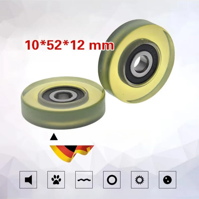 1Pc 10x50x12 encapsulated polyurethane bearing pulley PU soft rubber soft rubber wheel silent wheel