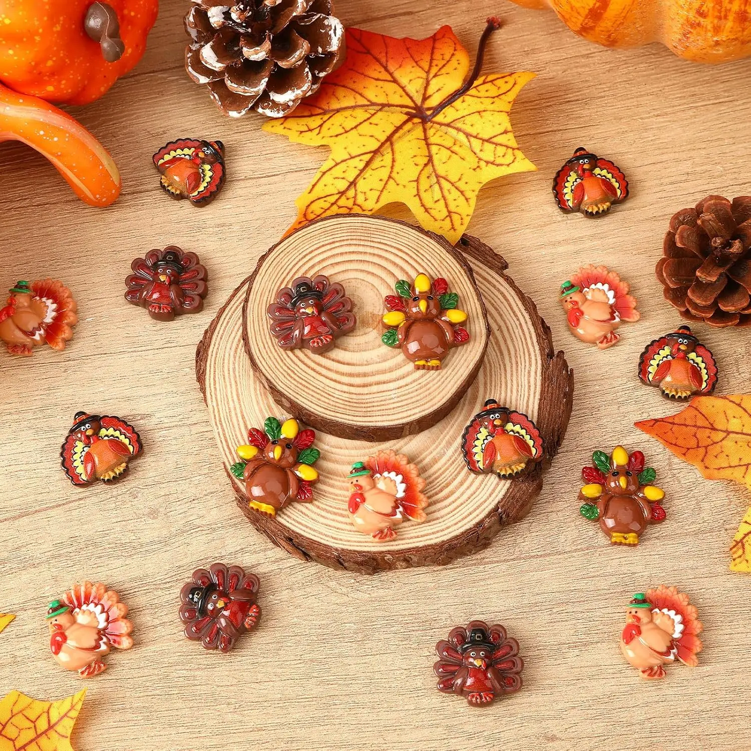 12 Stück Mini-Truthähne aus Kunstharz für Bastelarbeiten, Herbst- und Erntedankfest-Figuren – Detail 3