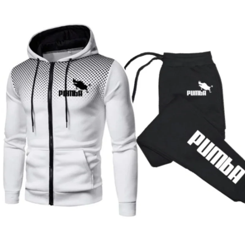 PUMBA Men\'s Football Sets Zipper Hoodie+Pants Two Pieces Casual Tracksuit Male Sportswear Gym Brand Clothing Sweat Suit