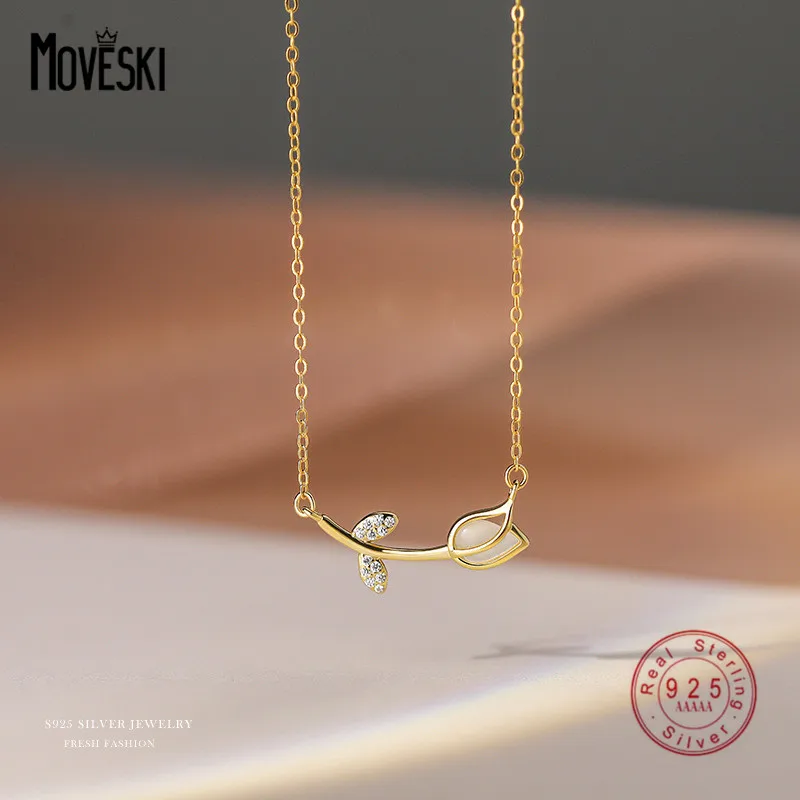 

MOVESKI 925 Sterling Silver Micro Inlaid Zircon Opal Rose Necklace Women Elegant Mother Birthday Gift Jewelry