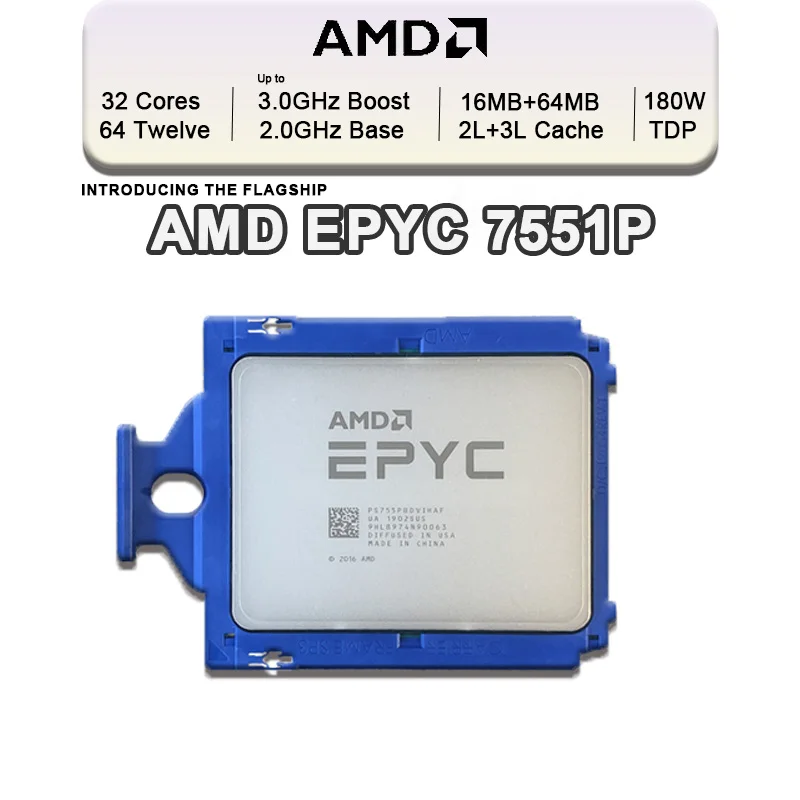 AMD EPYC 7551P 2.0 GHz 32-Core 64-Thread CPU Processor 180W PS755PBDVIHAF Socket SP3 New but without cooler