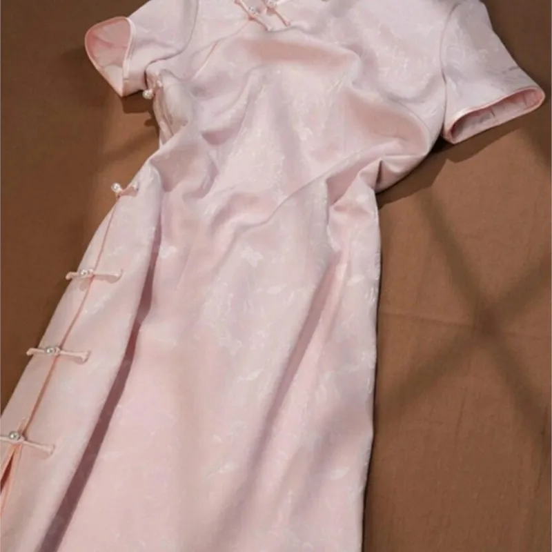 

Sweet and Spicy Young Pink Cheongsam Bottoming Dress for Women