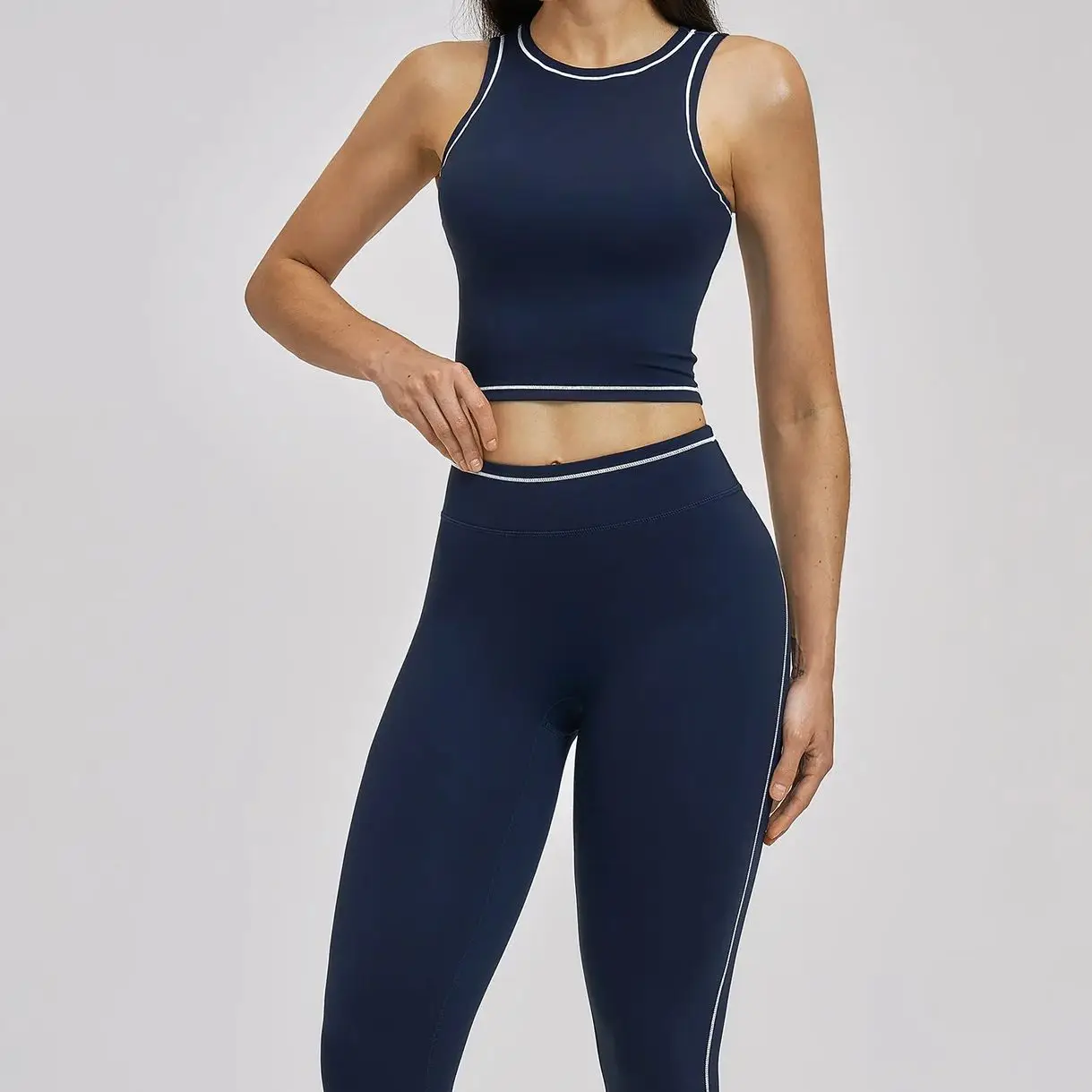 Ningyu 2PCS New Color Blocking Yoga Set Women's Tight Fitting and Shockproof Sports Vest Set Running Leggings Yoga Fitness Suit