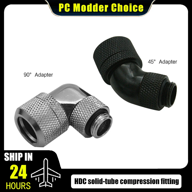 HDC Angled 45°/90° OD14mm Solid-tubing Compression Fitting for Metal/PETG/PMMA Hard Pipe Connector, G1/4'' Black/Silver