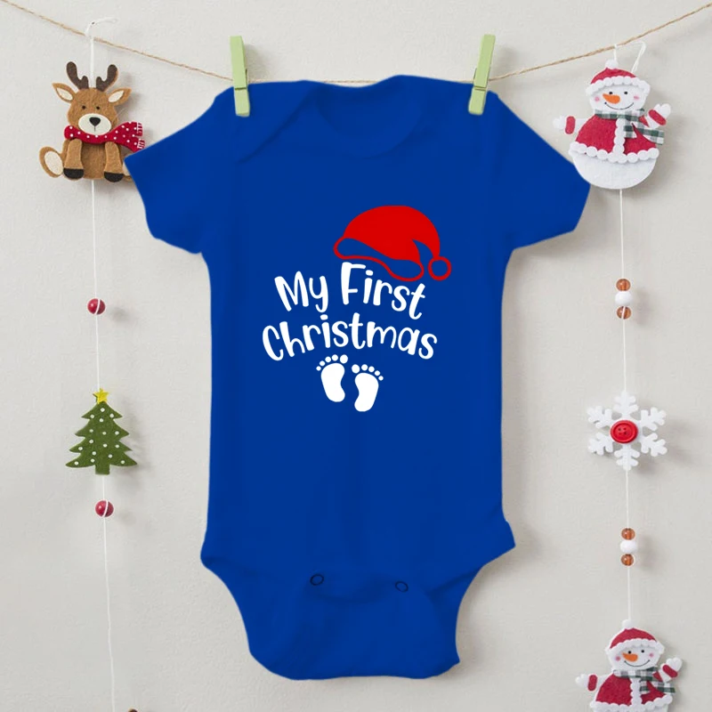 My First Christmas Print Baby Boy Girls Clothes High Quality Soft Cotton Newborn Bodysuits Funny Xmas Hat Pattern Infant Romper