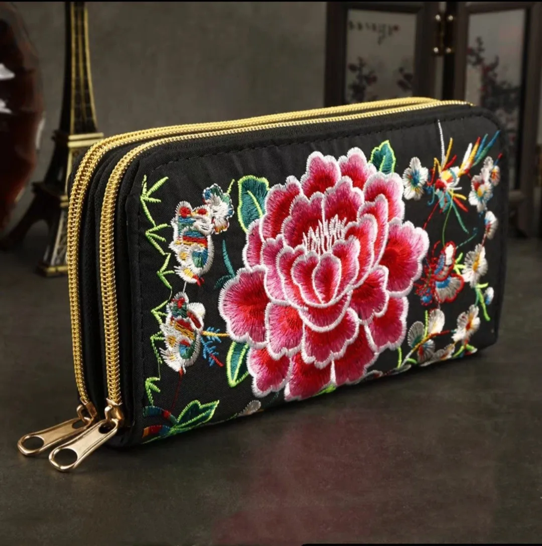 Women\'s wallet Ethnic Embroidery Women Long Wallet High-capacity zipper Wallet Canvas purses Clutch bags Female bag