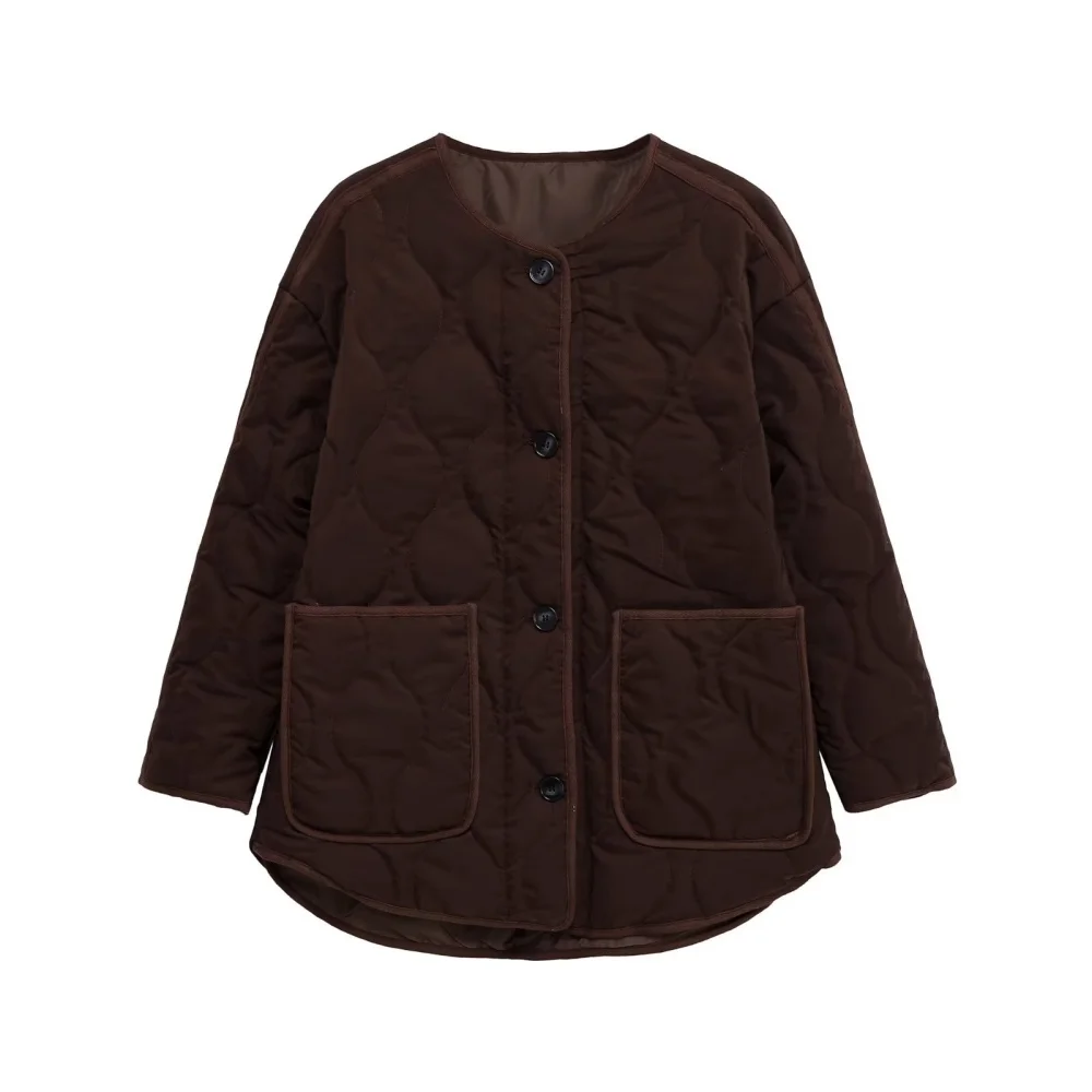 秋冬の新作レディーススリムでレトロなひょうたん柄軽量カジュアルノーカラーダイヤモンドグリッドコットンジャケット