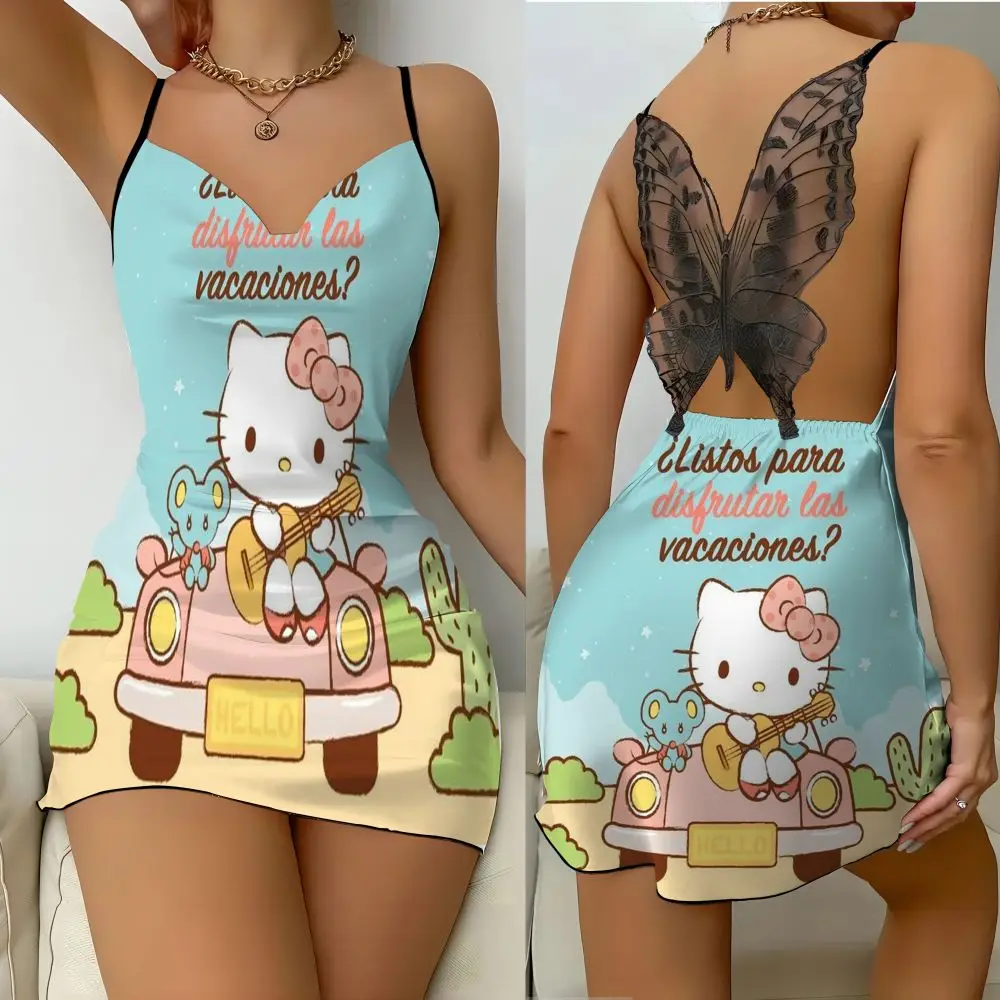 2024 Summer Mickey Kitty Backless Sleeping Dress, Women's Elegant Satin Disney Style Dress