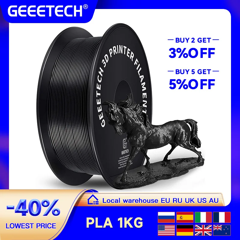 Geeetech 3d printer filament Pure PLA PETG Plastic 1.75mm,1KG (2.2LBS), Tangle-Free, 3d printing materials, vacuum packaging