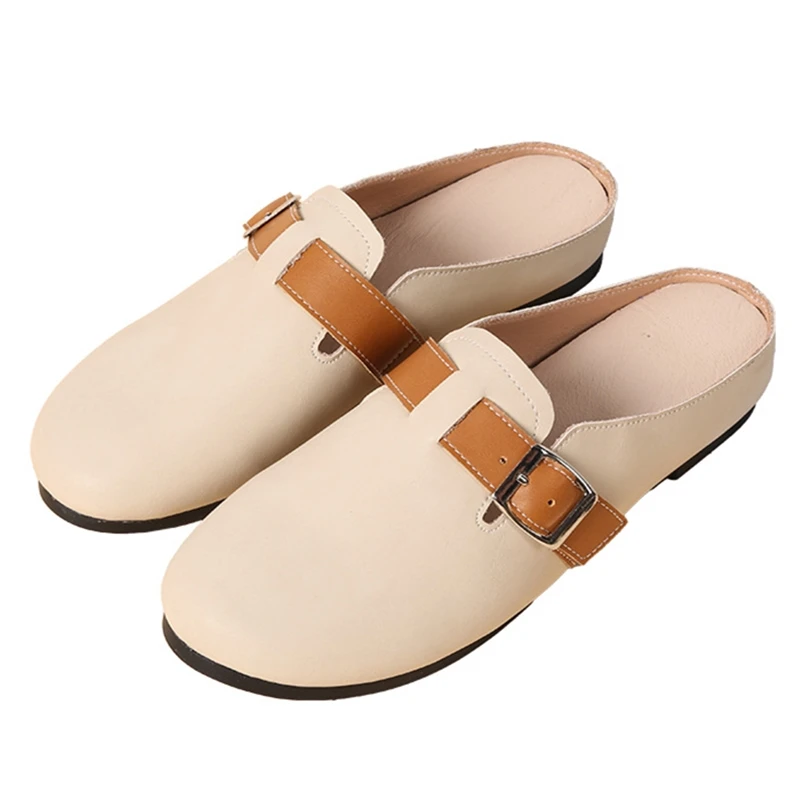 

Women's Genuine Leather Mules 2026 New Vintage-style Closed-toe Slippers Women Daily Walking Clog Slides