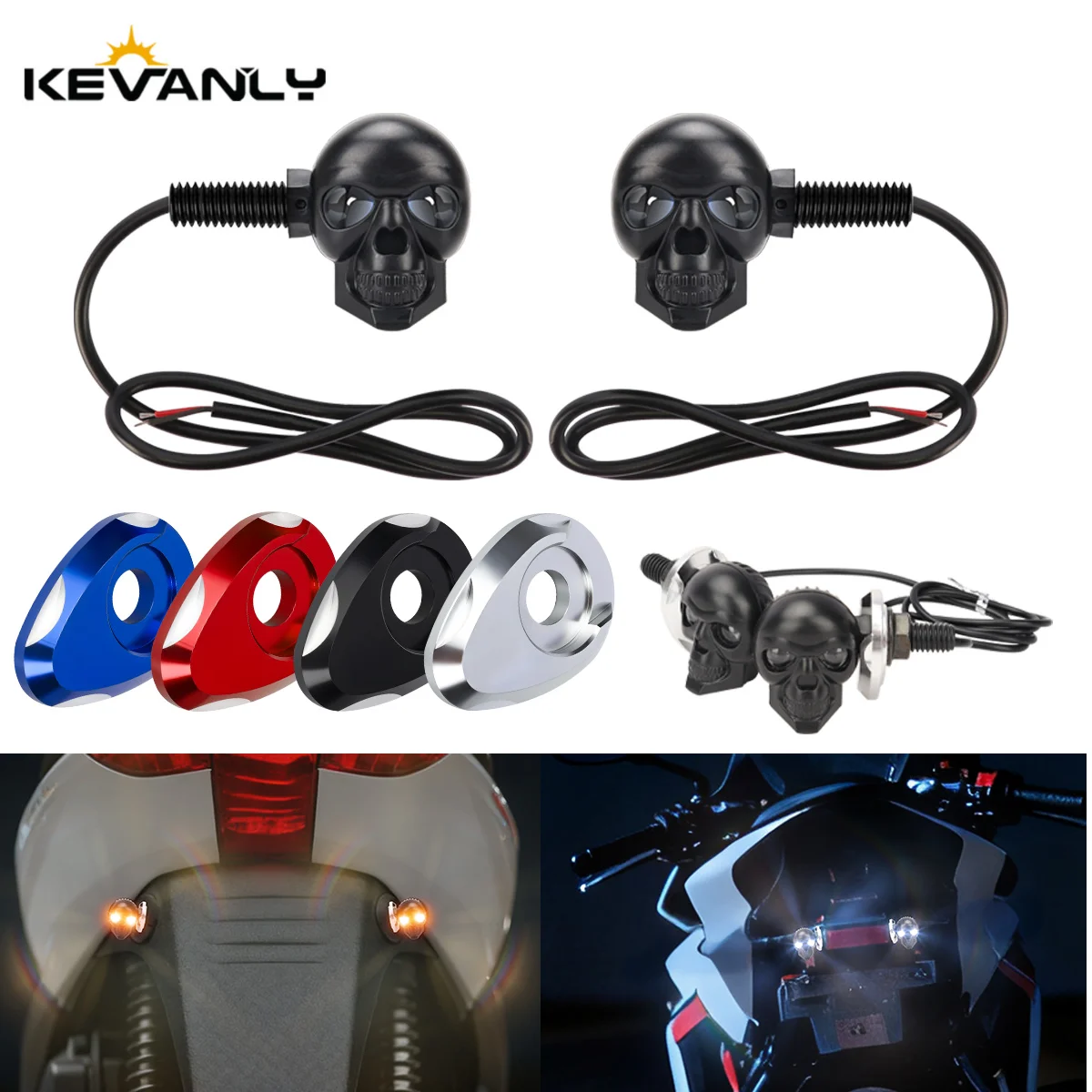 

Mini Motorcycle Skull-Shaped Eagle Eye Spotlight with Aluminum Alloy Spacer for ATV Yamaha Kawasaki Honda Signal Light Kit 12V