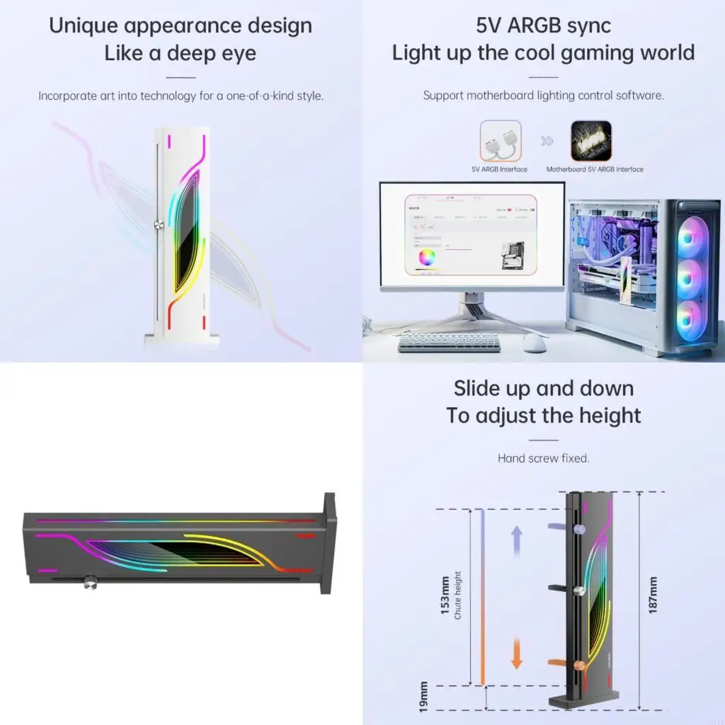 

4X7E GPU Support Bracket 5V 3PIN ARGB Graphics Card Bracket GPU Support Stand