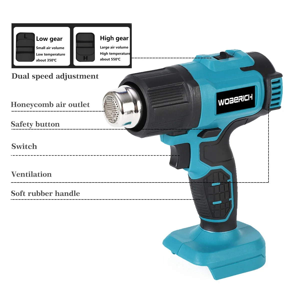 Heat Gun Cordless Hot Air Gun Industrial Handheld Electric Heat Gun Temperatures Adjustable Fit Makita 18V Battery no battery