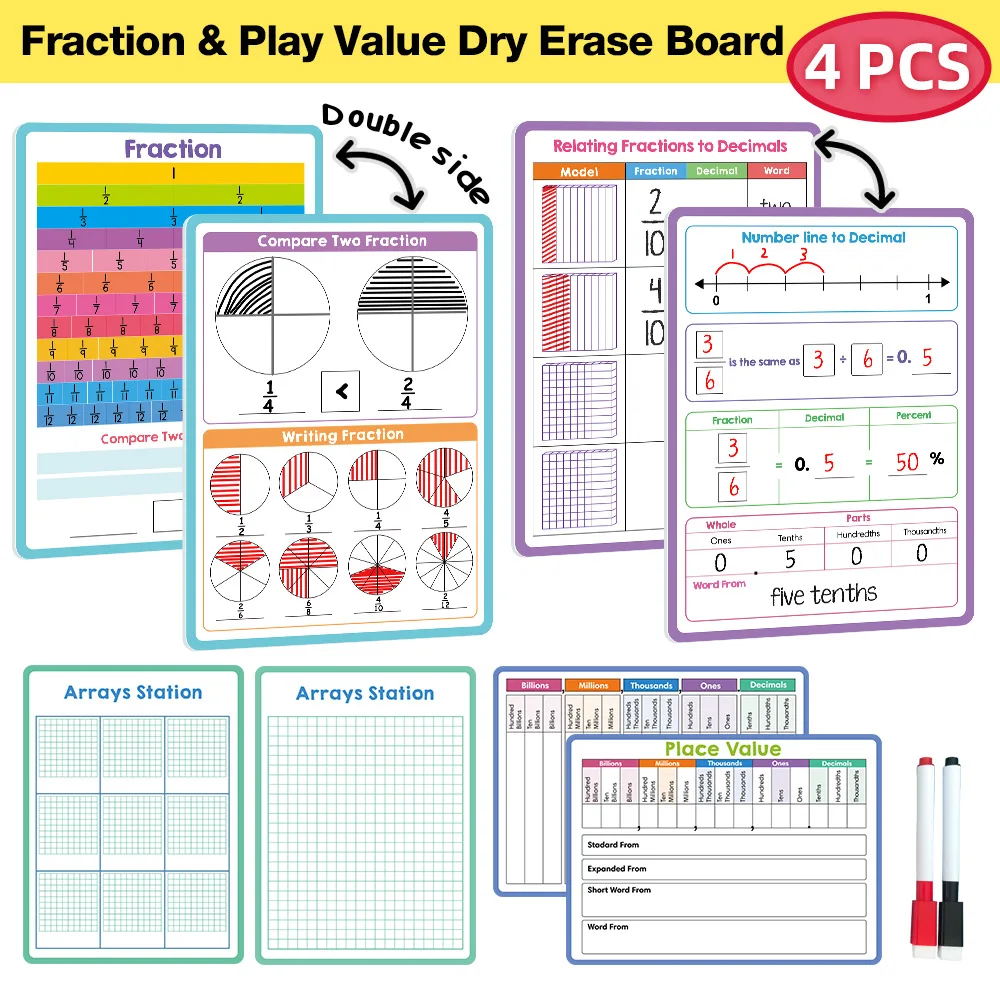 Children's Erasable Math Board A4 Size for Fraction Decimal Writing Practice Reusable Learning Tool