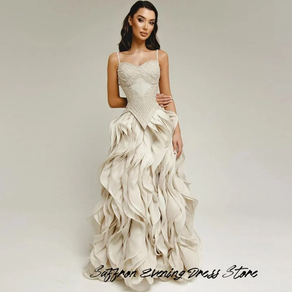 Customized Spaghetti Straps Elegant Saudi Arabia Evening Dresses High Quality Bespoke Occasion Gown Exquisite Organza Prom Dress image 3