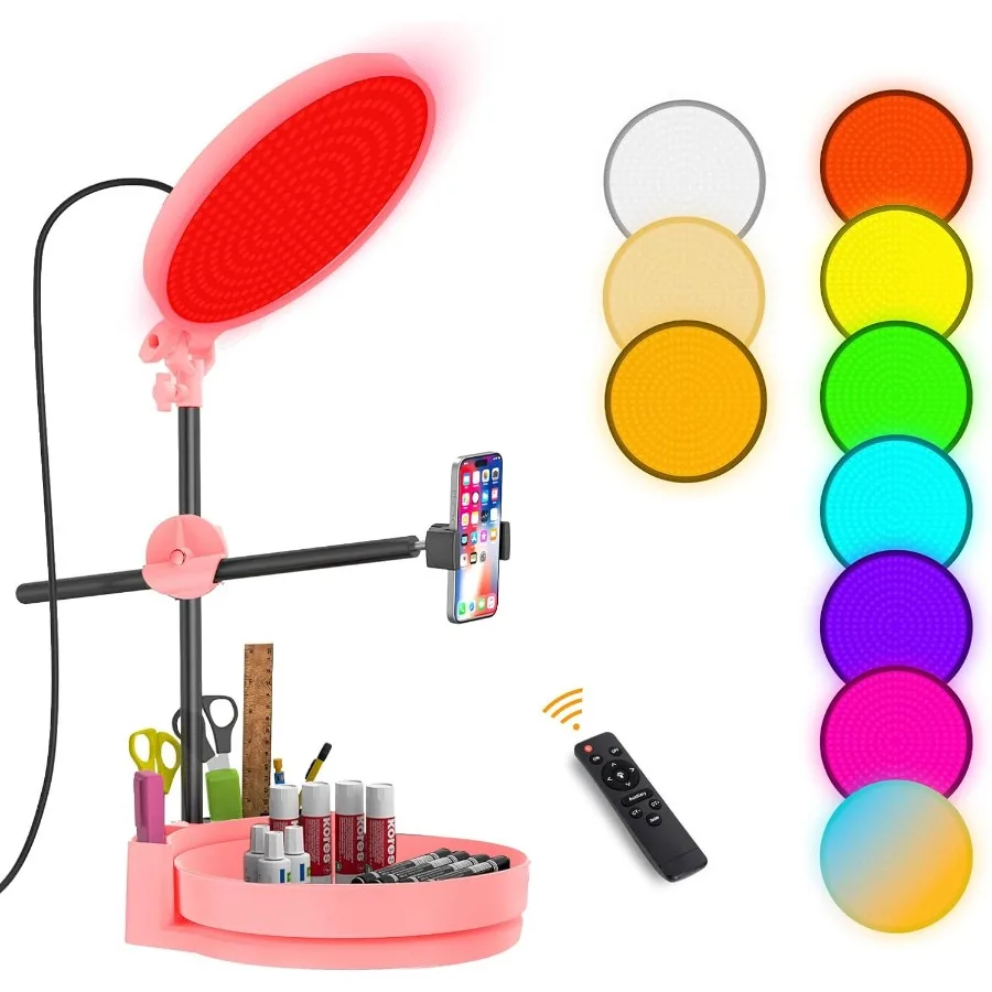 

55W Dimmable Full Screen Desk Ring Light with Rotating Storage Box and Pen Holder Stand for Video Calls Streaming Makeup Applic