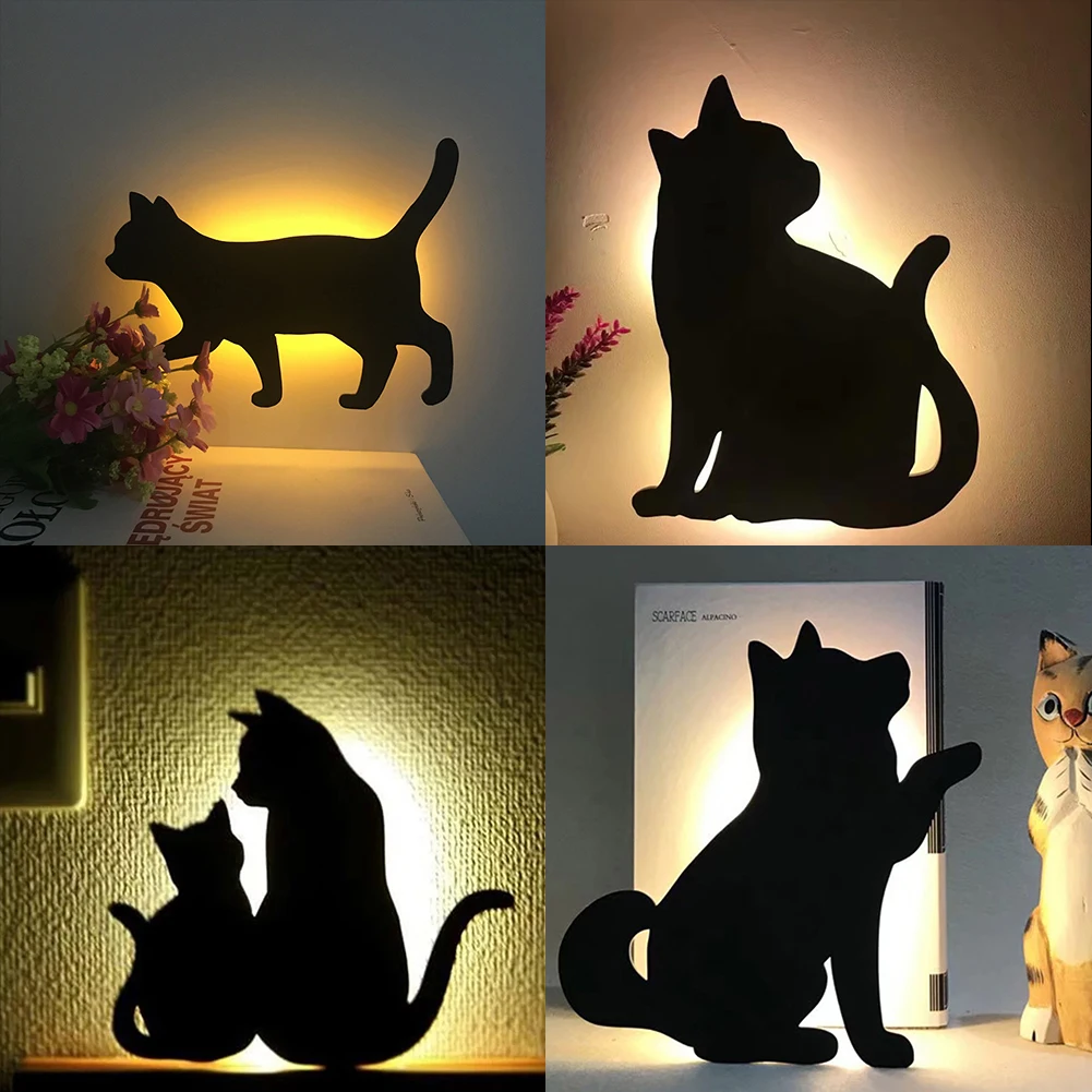 LED Projection Lamp Lucky Cat Wall Lamp Energy Saving Sound Controlled Lights Creative Decoration For Living Room Bedroom Study