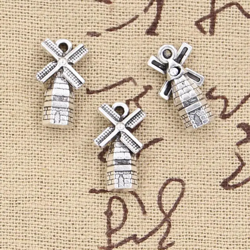 12 Uds Charms Windmill Winnower 17x9mm AJUSTE DE colgante antiguo, color plata tibetana Vintage, DIY para joyería hecha a mano