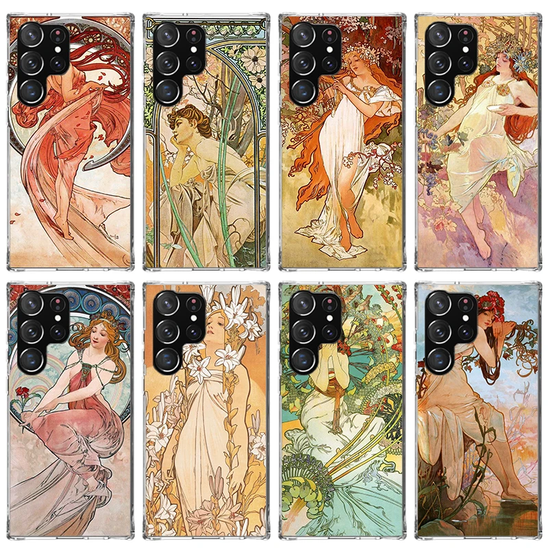 Alfons Mucha Primavera Phone Case For Samsung Galaxy S23 S24 S25 Ultra S22 + S21 Plus S20 FE Cover S10 S25U Silicone Print Shell