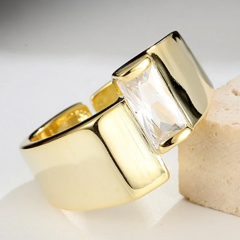 S925 sterling silver rings for women men new fashion irregular geometric gold plated zircon opening punk jewelry Christmas gift