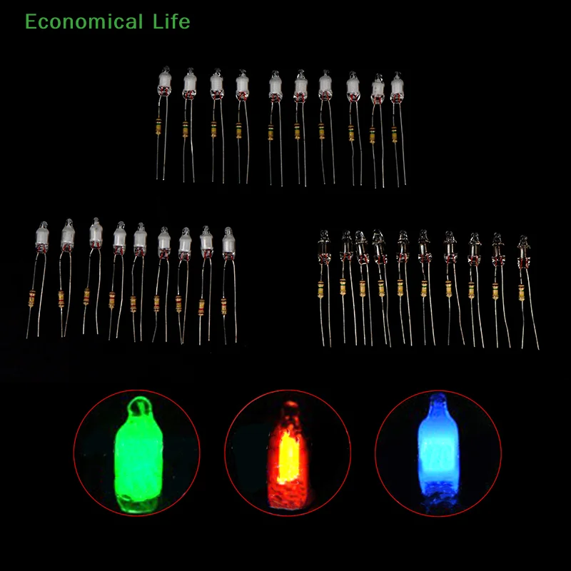 10Pcs Neon Light Bulbs Main Power Indicator With Resistance 220V Red/Blue/Green 4*10mm 5*13mm