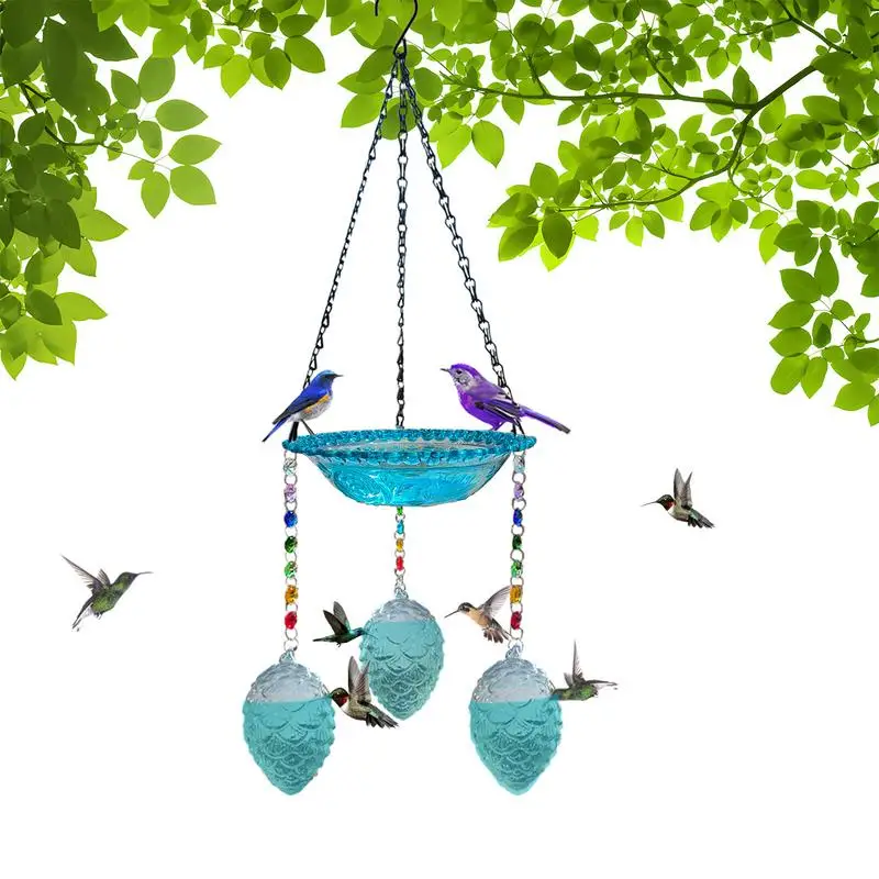 

Hang Bird Baths For Outdoors Elegant Glass Bowl Feeder Sturdy Bird Bath Bowl Bird Feeder With S-Shaped Hook Attracts Diverse