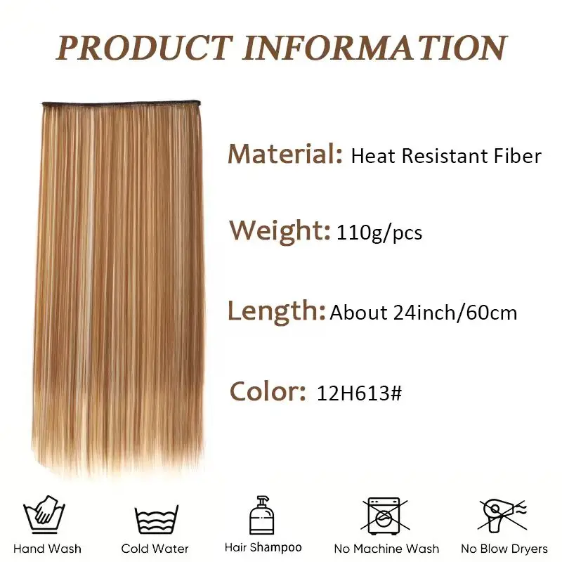 Synthetic Long Straight 5 Clip in Hair Extensions Black Brown Natueal Fake Heat Resistant Hair Piece For Women