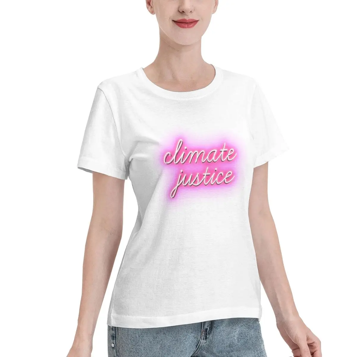 Great Deal Climate Justice Pink Neon Lights Sign Environmental Advocacy Women's T-shirt Fashion Female Casual Tshirt