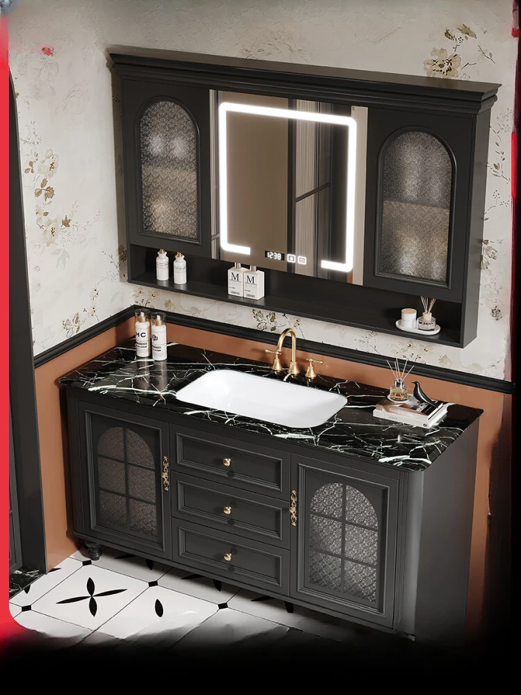 Imported luxury stone ceramic under-counter basin floor rubber wood paint bathroom cabinet combination washbasin customization