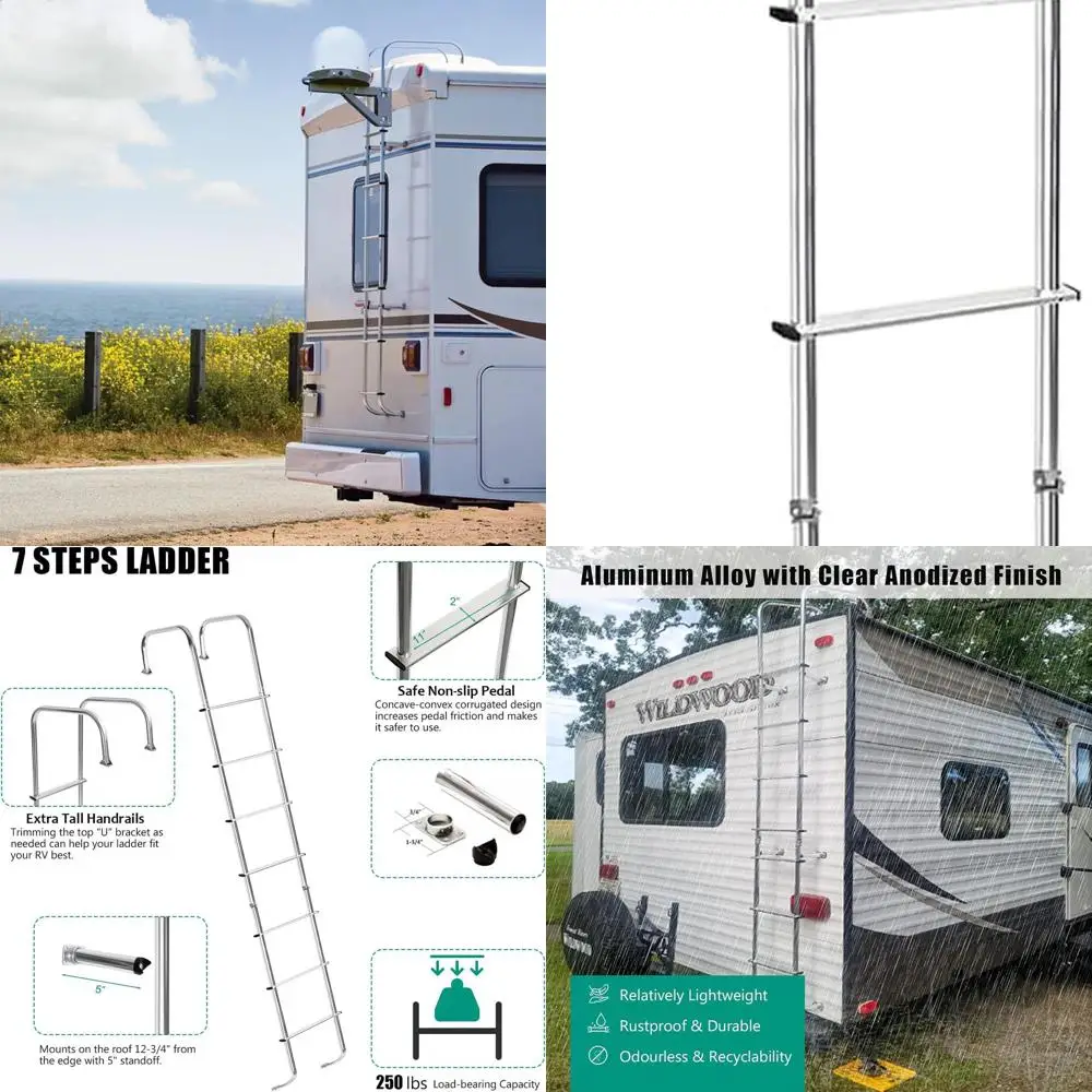

Aluminum 7.6-8.4FT RV Ladder for Travel Trailers, 250lb Capacity, Silver Finish