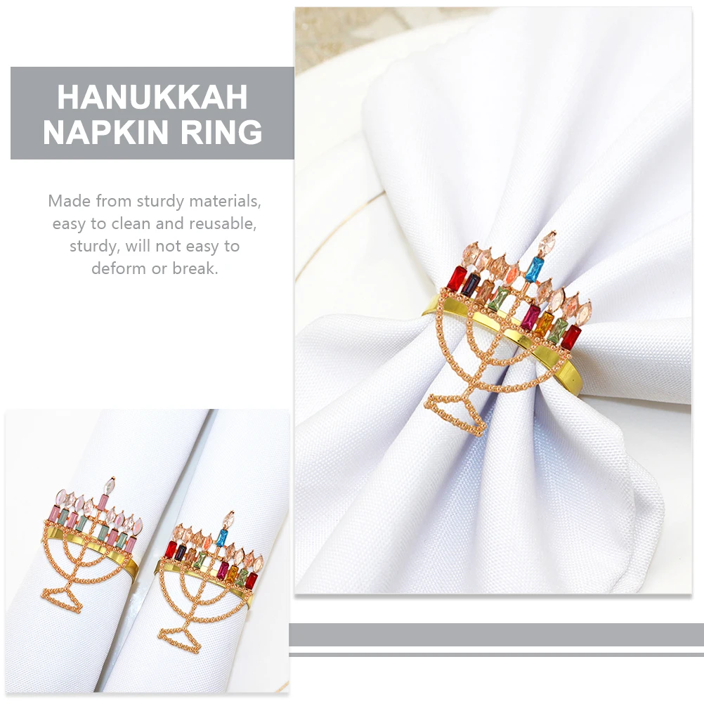 

4 Pcs Napkin Rings Menorah Hanukkah Alloy Buckle Reusable Decorative Serviette Ring Party Hotel Dinner Table Setting