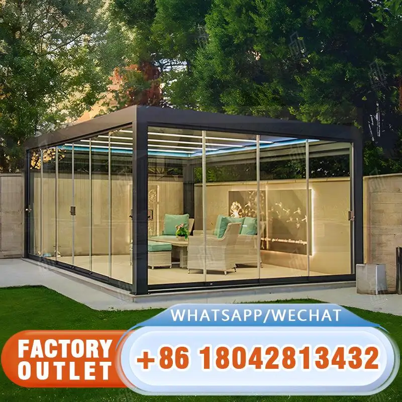 Лидер продаж 2025, 3x3 м, 8x4 м, современная уличная биоклиматическая алюминиевая жалюзи для сада, патио, беседки на заднем дворе