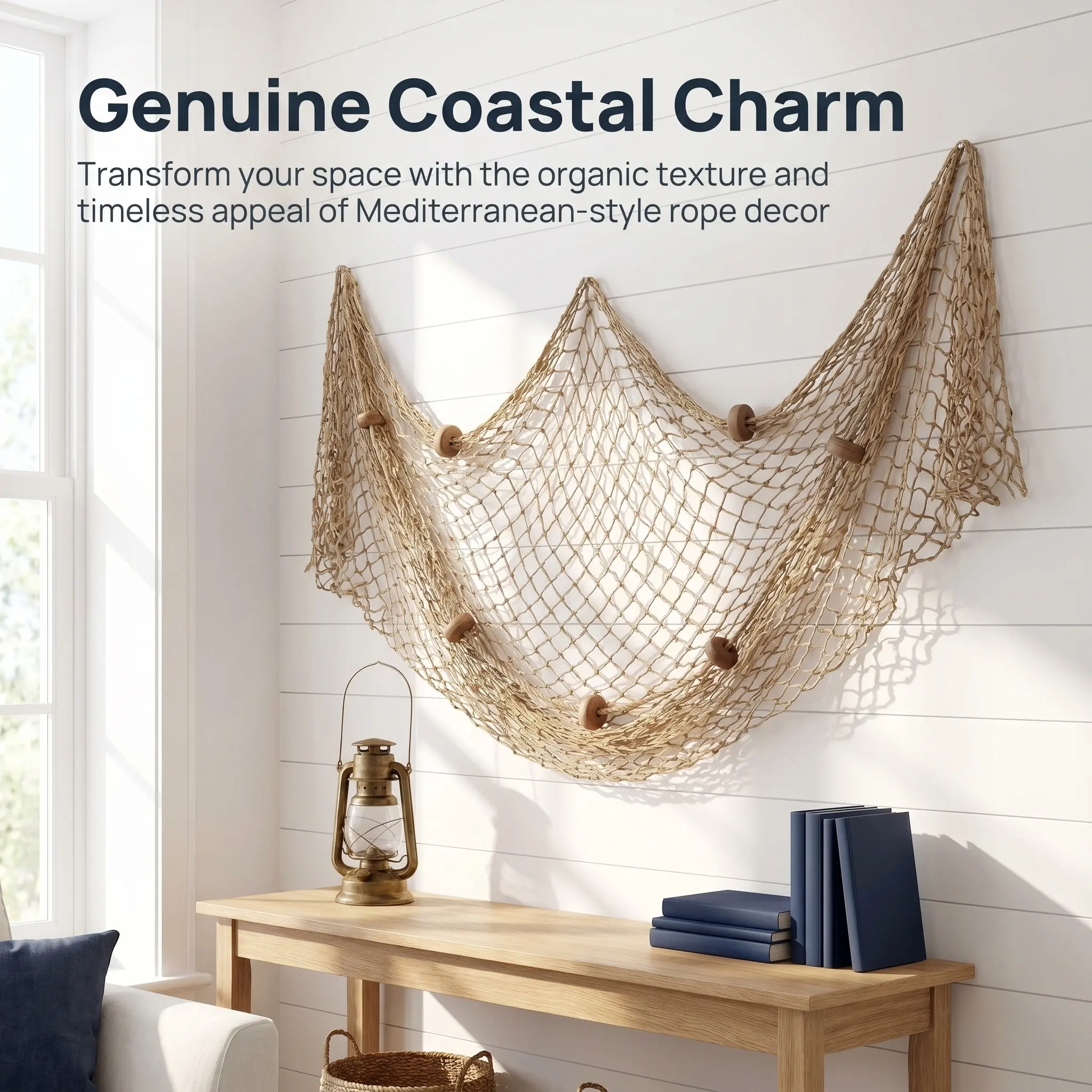 Mediterranean Style Decorative Fish Netting Marine Fishing Net Wall Decoration Light Brown 100x200cm Nautical Theme Party